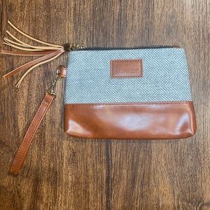 Funky Monkey Wristlet Wallet Clutch Bag {Greta-Large} Gray White Herringbone